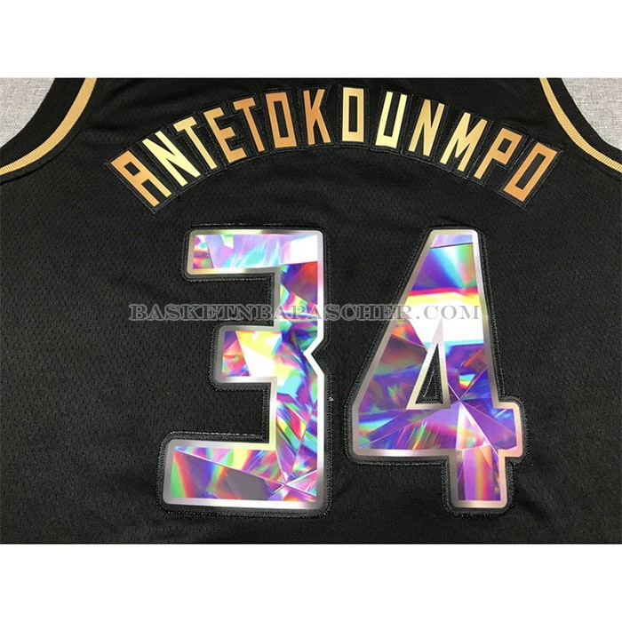 Maillot Golden Edition Milwaukee Bucks Giannis Antetokounmpo NO 34 2021-22 Noir